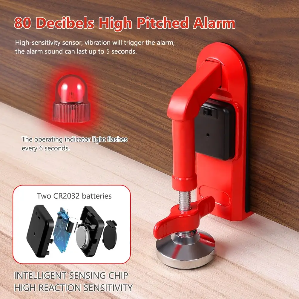 Door Stop Alarm,Portable Door Lock Brace,Adjustable Non-Slip Door Jammer Personal Protection Home Security for Hotel Travel image 2