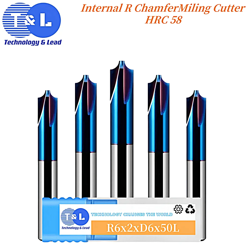 T & L-Interno R Chanfro Fresa, Aço De Tungstênio, Nano Revestimento, Endmill De Arco Circular, Centro De Usinagem CNC, HRC58