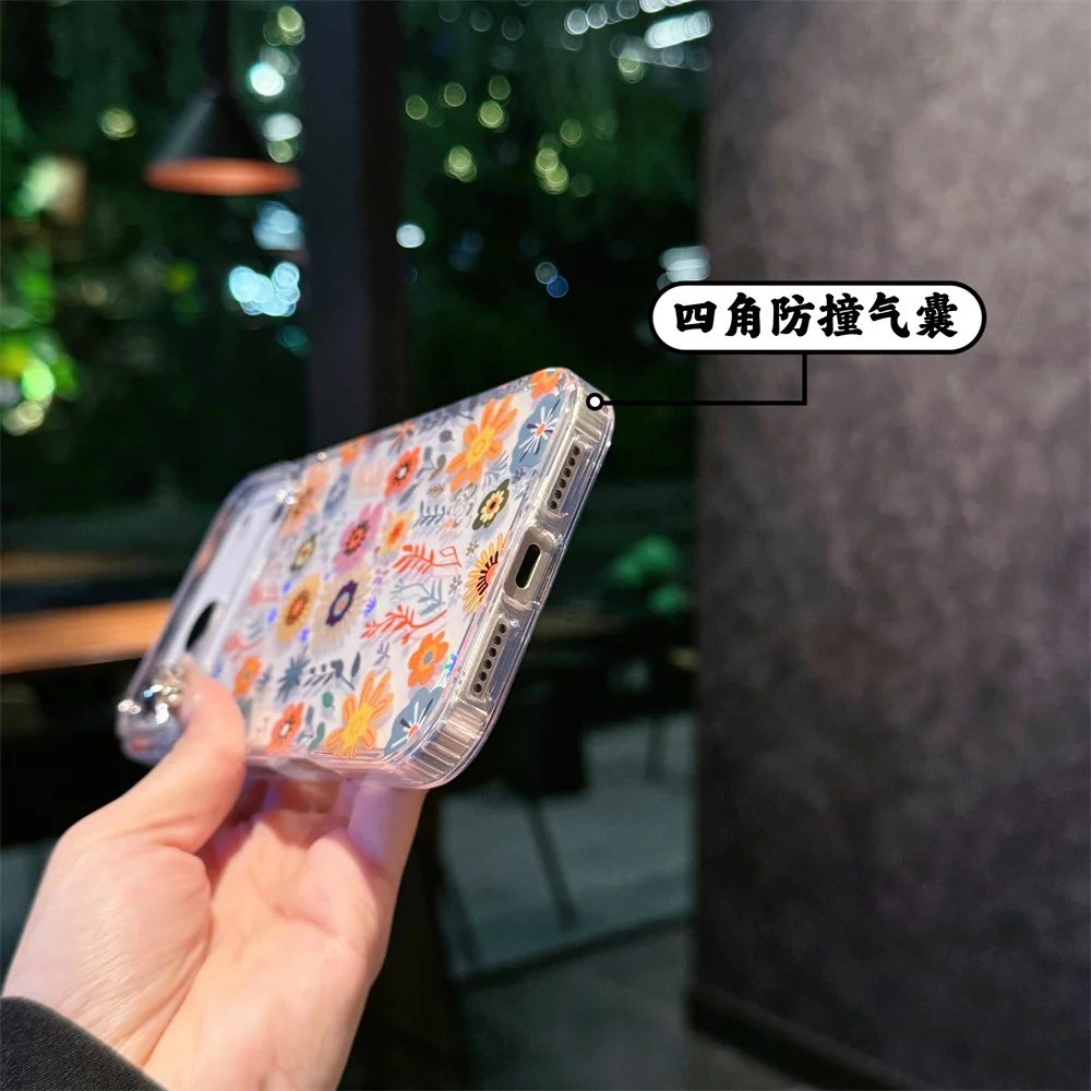 Laser Flowers Transparent Case for iPhone 17 Pro Max/16/15/14/13/12/11 Airbag Shockproof Hard PC Protection Funda iPhone 17 Air