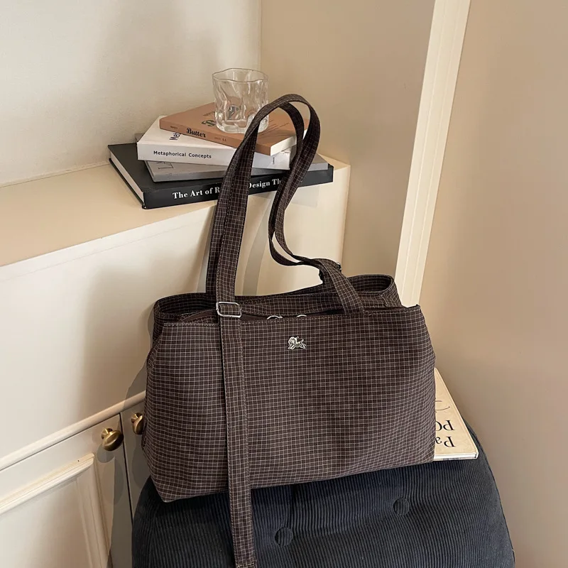 

Новая полосатая сумка с верхней ручкой в корейском стиле, удобная и универсальная текстурированная сумка на плечо, женская большая вместительная сумка-тоут