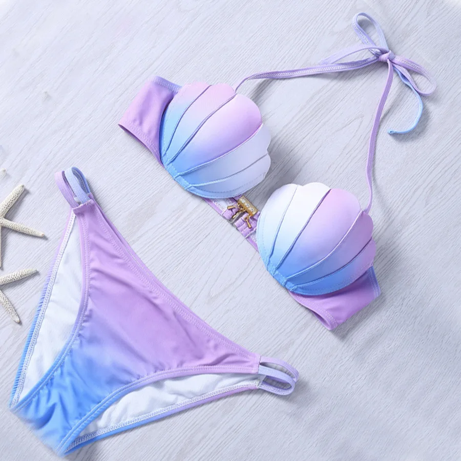 Bikini de sirena para mujer, traje de baño de poliéster con gradiente, traje de baño ajustado con espalda descubierta, traje de baño de verano de