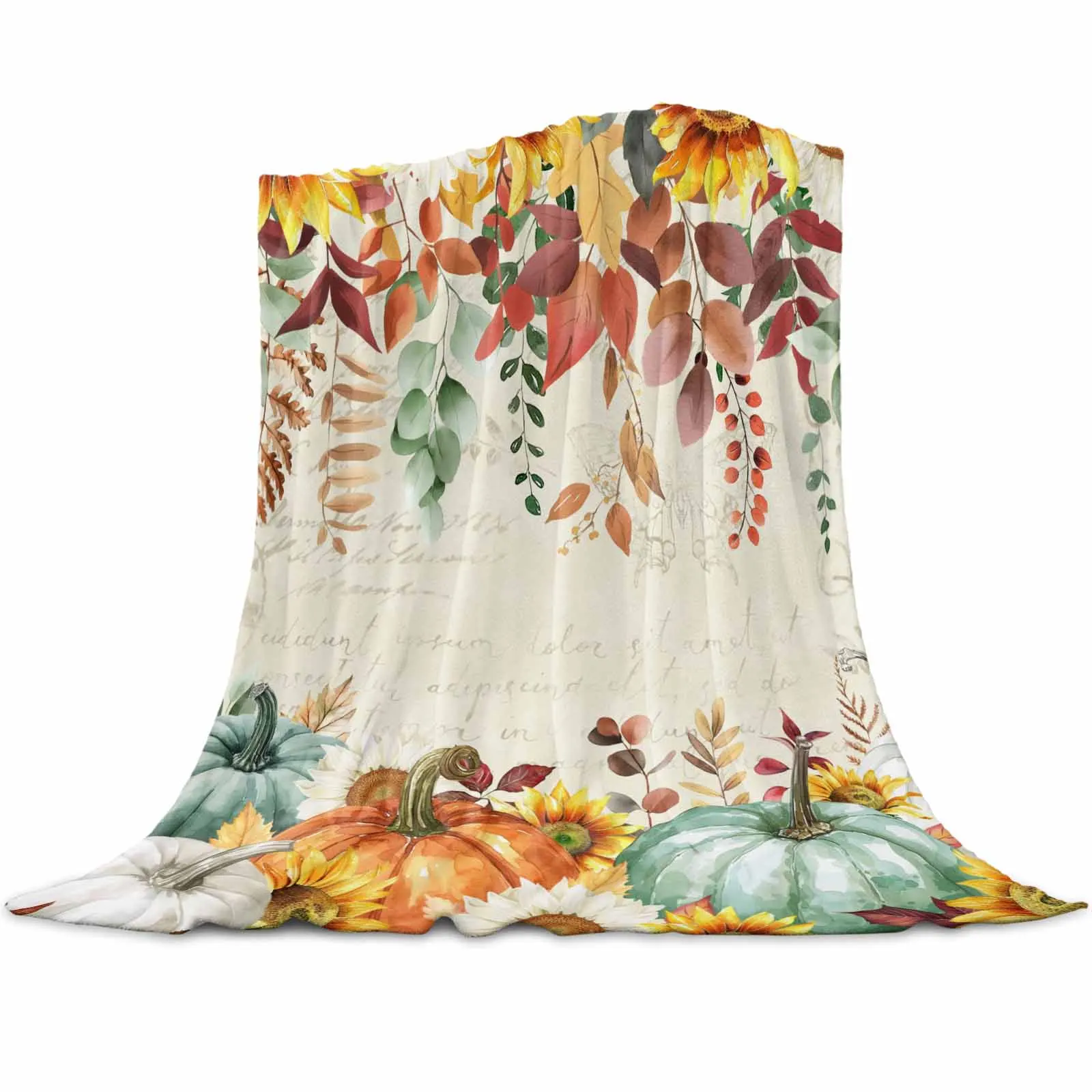 

Green Pumpkin Flower Thanksgiving Throws Blankets for Sofa Bed Winter Soft Plush Warm Sofa Throw Blanket Holiday Gifts