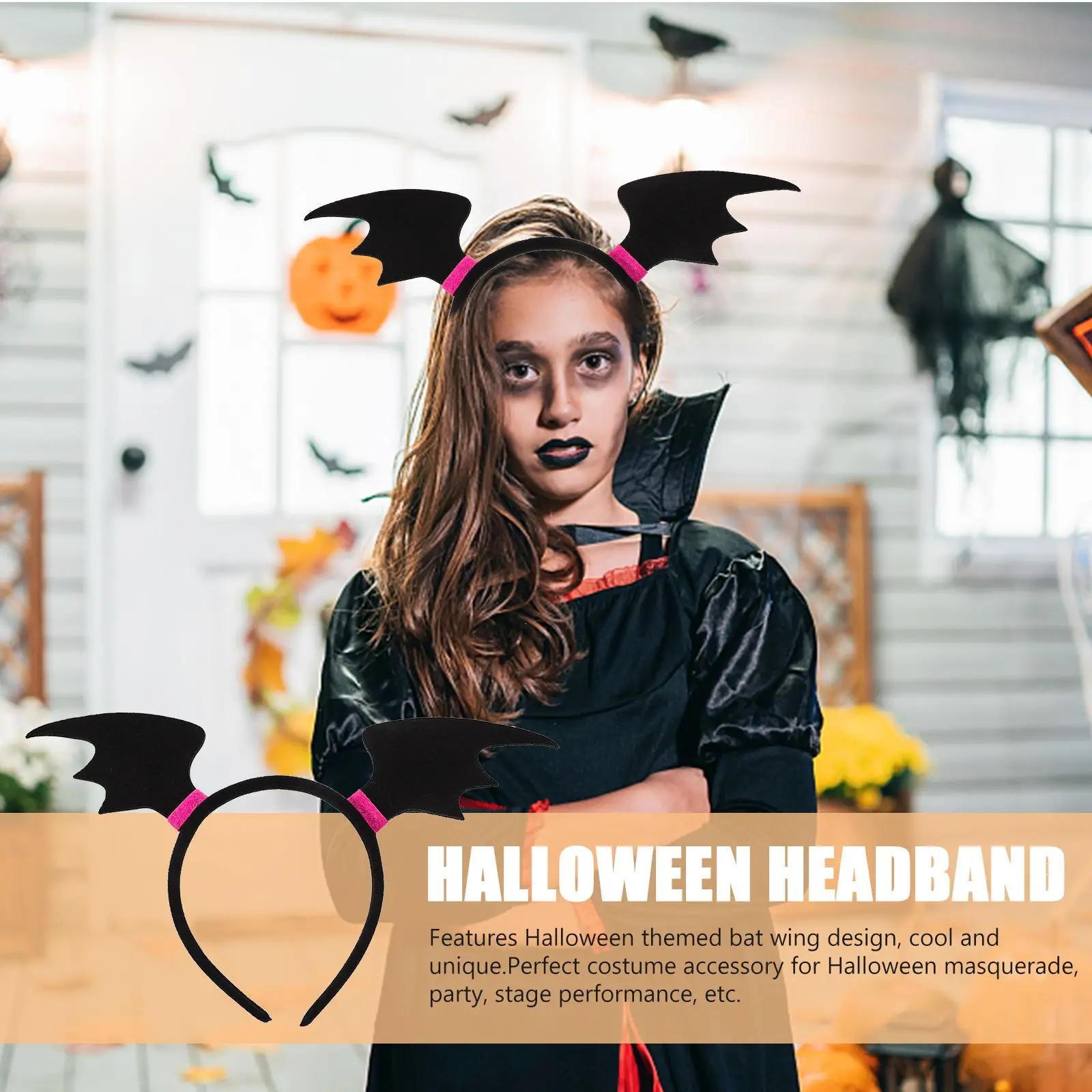 Bandas para el pelo de disfraz de vampiro para mujer, diadema de fiesta de Halloween, aro de trompeta, decoración negra