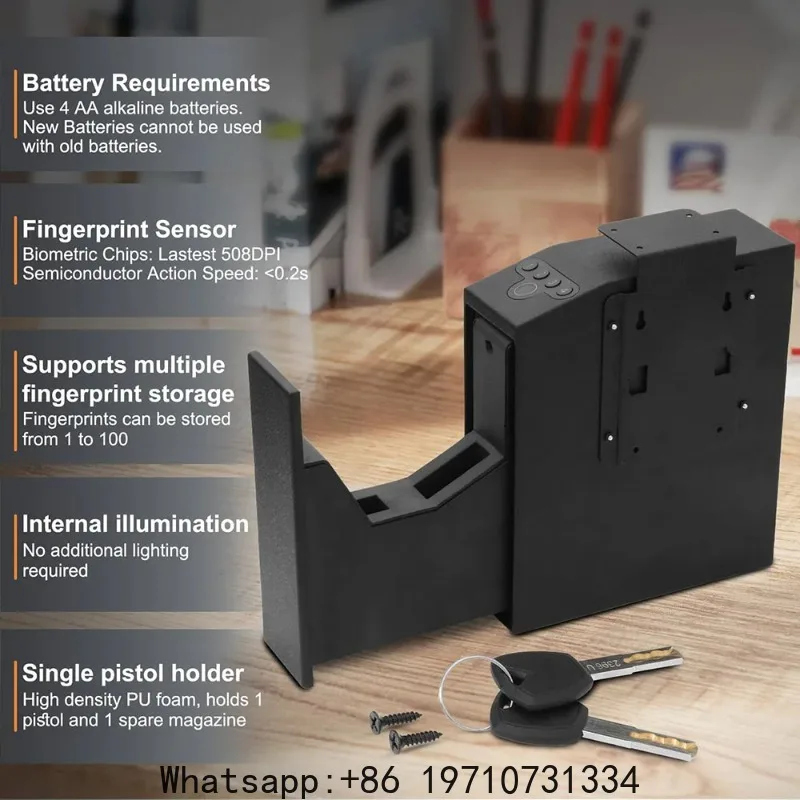3-in-1 Biometric Gun Safe – Wall-Mounted Pull-Out Fingerprint Box with Mute & Blue Light
