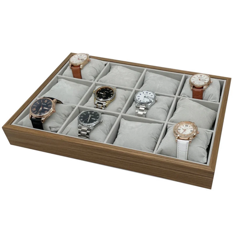 Top New Hot Exquisite Trendy Black Walnut Wood 12-Bit Watch Display Stand Window Display Tray Props Pu Watch Pillow Gift Cases