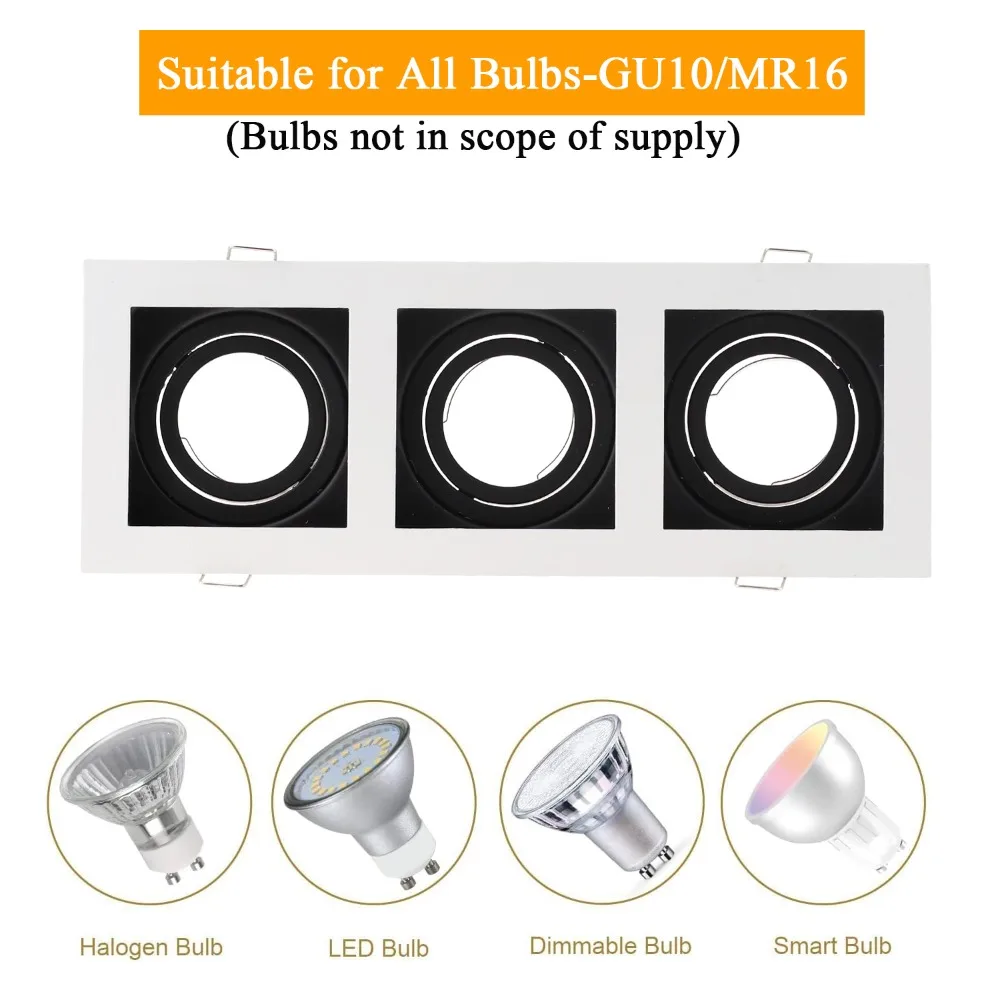 JOYINLED Modern Square Recessed Downlight Mounting Frame Adjustable Spotlight Housing for GU10 MR16 Bulbs Home Ceiling Lighting