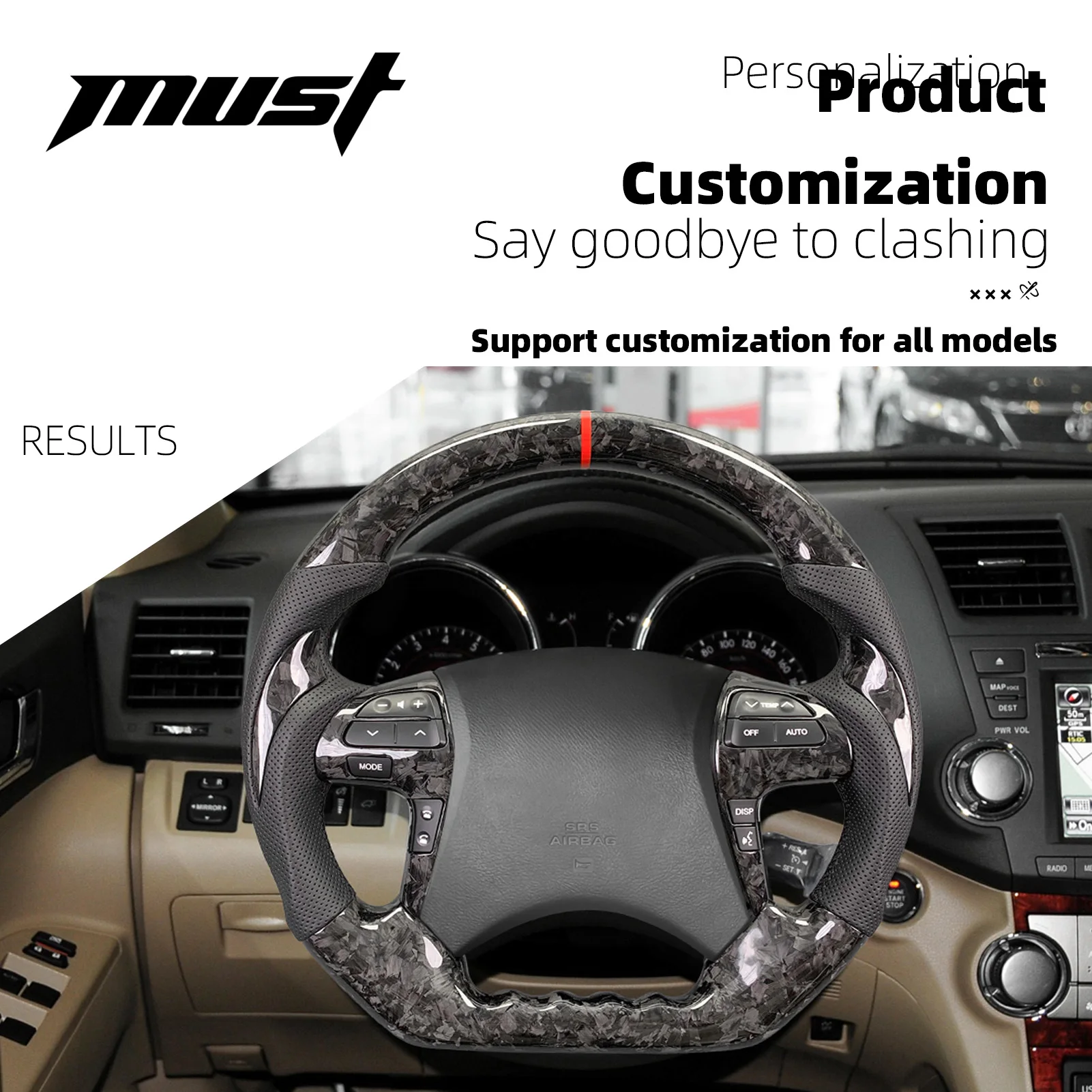 For Toyota Highlander Camry 2010 2011 2012 2013 Customized Forged Carbon Fiber Steering Wheel