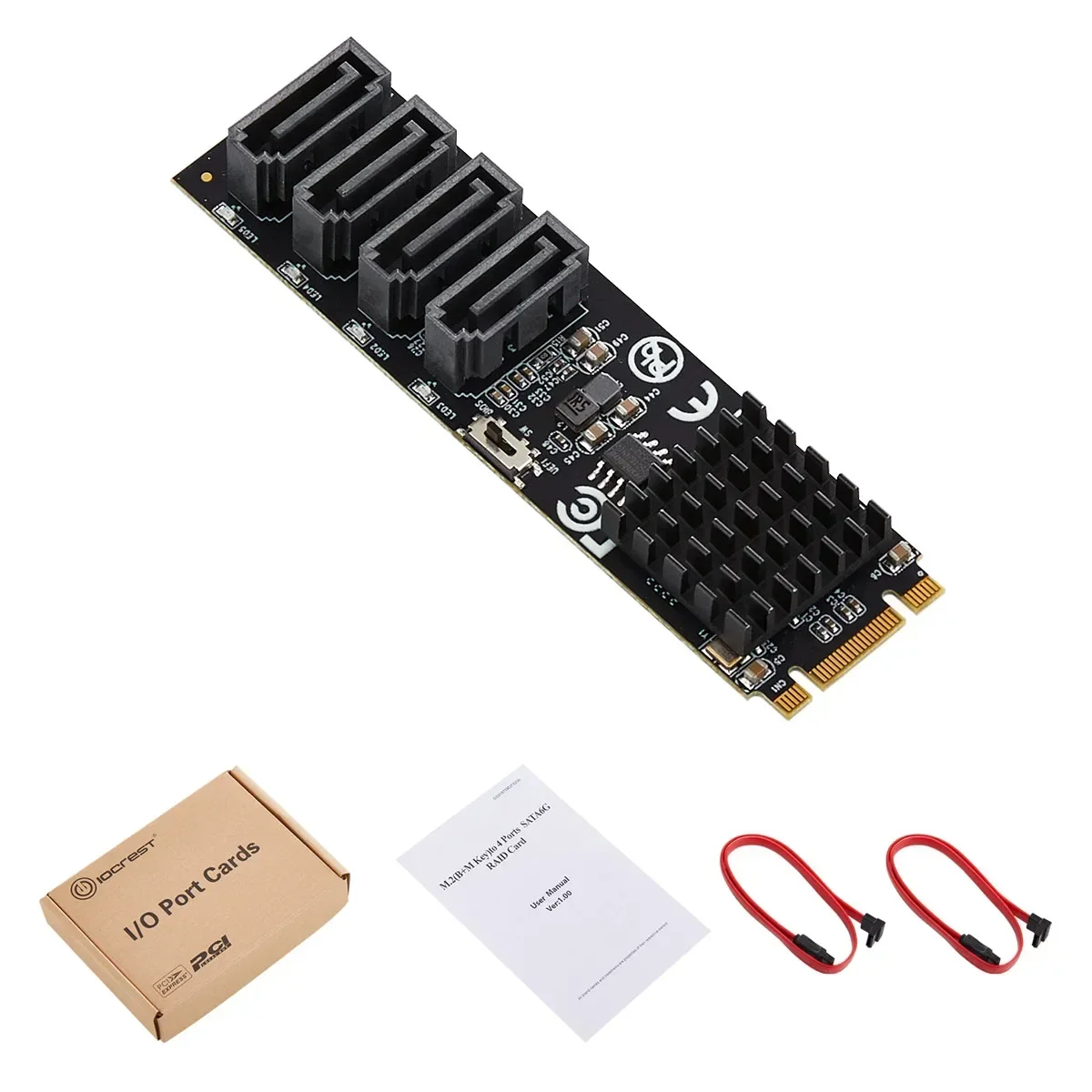 Адаптер M.2 на 4 порта RAID 0/1/10 SATA III 6G SSD HDD M Key B Key 2280 мм Размер PCIe2.0 Marvell 9236 Чип для UEFI Bios