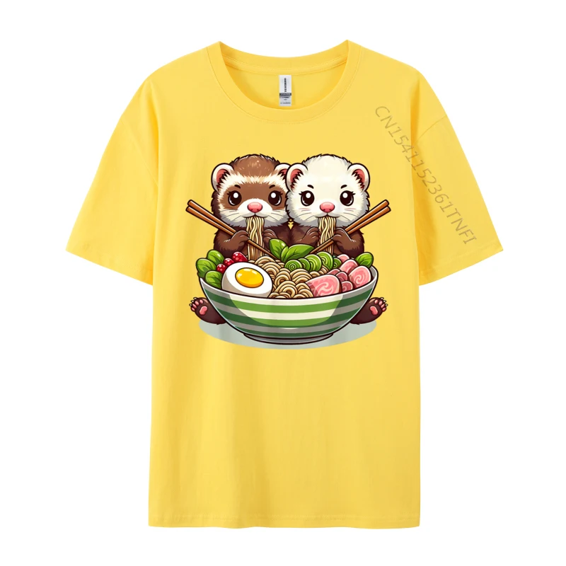 Ferret Ramen Noodle Japanese Kawaii 2024 Hot Sale Men Tops Tees Ferret Ramen Noodle Japanese Kawaii T-shirts Cotton Fabric