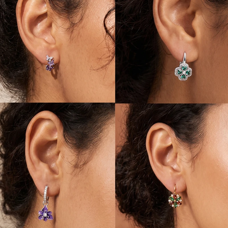 925 Sterling Silber Creolen Schmetterling Regenbogen Blume Tulpe Iris Lila Hängeohrringe Schmuck Geschenk für Frauen Mädchen – Detail 2