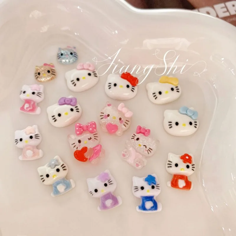 20Pcs Sanrio Cute Cartoon Hello Kitty Nail Art Accessories Sweet and Lovely Nail Decoration Cute Things for Girls