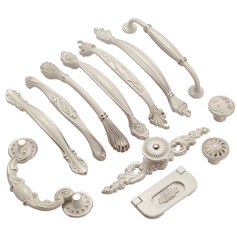 مقبض درج خزانة خزانة الملابس من سبائك الزنك الأبيض العاجي على الطراز الأوروبي البسيط الحديث - سطح أملس لأجهزة الخزانة