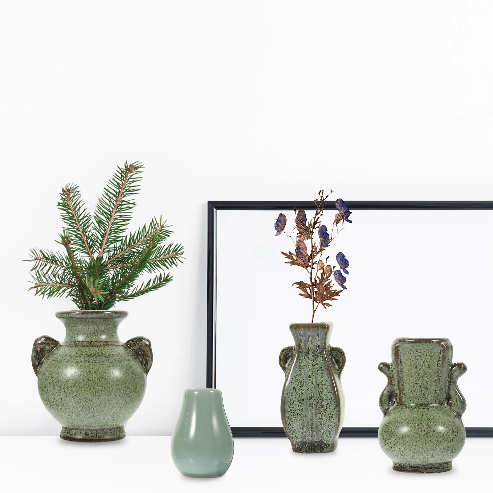 

4Pcs Ceramic Mini Vases Zen Style Small Cute Flower Arranging Vases Decorative Tiny Vase Set for Living Room Table
