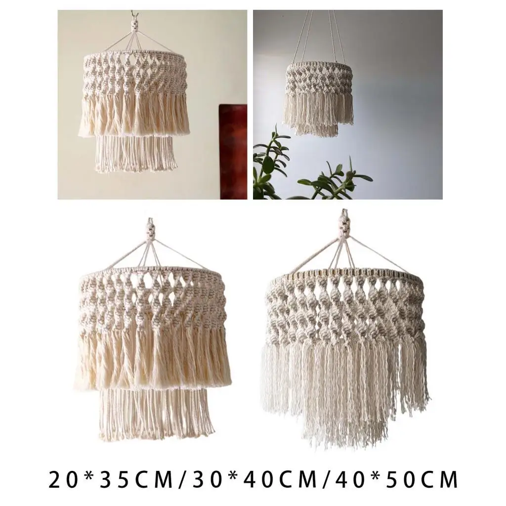 Boho Macrame Chandelier Shade Hanging Cotton Rope Light Cover Art Decor for Bedroom Baby Room Wedding Party Natural Atmosphere
