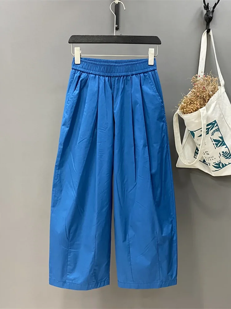 

Plus Size Elastic Waist Wide Leg Casual Pants Women's Summer Banana Pants Dstring Slimming Nine Point Pants Sweet Sle Loose Fit