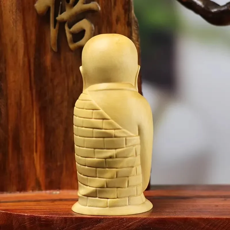 Handheld Zen Novice (Little Monk) Figurine Boxwood Carving  Charming Buddhist Decor for Desk