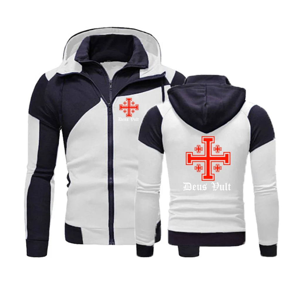 Knight Templar Cross Logo Print Spring And Autumn Men's 2026 Sweatshirts Zipper Hoodies Fashion Color Blocking Sweatshirt Jacket
