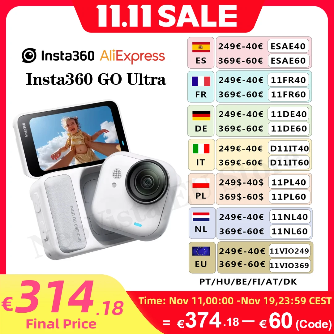 كاميرا Insta360 GO Ultra Action 4K 60 إطارًا في الثانية خفيفة الوزن POV بدون استخدام اليدين، تثبيت مدفأة مغناطيسية فائقة الدقة Insta 360 GO Ultra