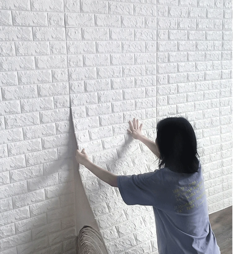 70cm*1m 3D Self-Adhesive Decor Wallpaper Continuous Waterproof Brick Wall Stickers Living Room Bedroom Old Wall Home Decoration