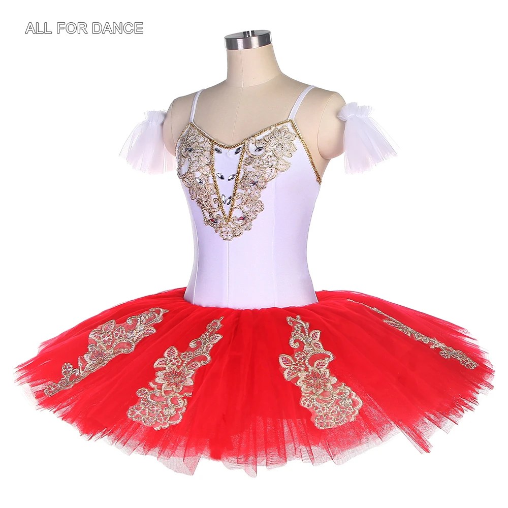 BLL493 – Tutu de Ballet pré-professionnel, en velours blanc et Tulle rouge, pour spectacle sur scène, pour fille et femme