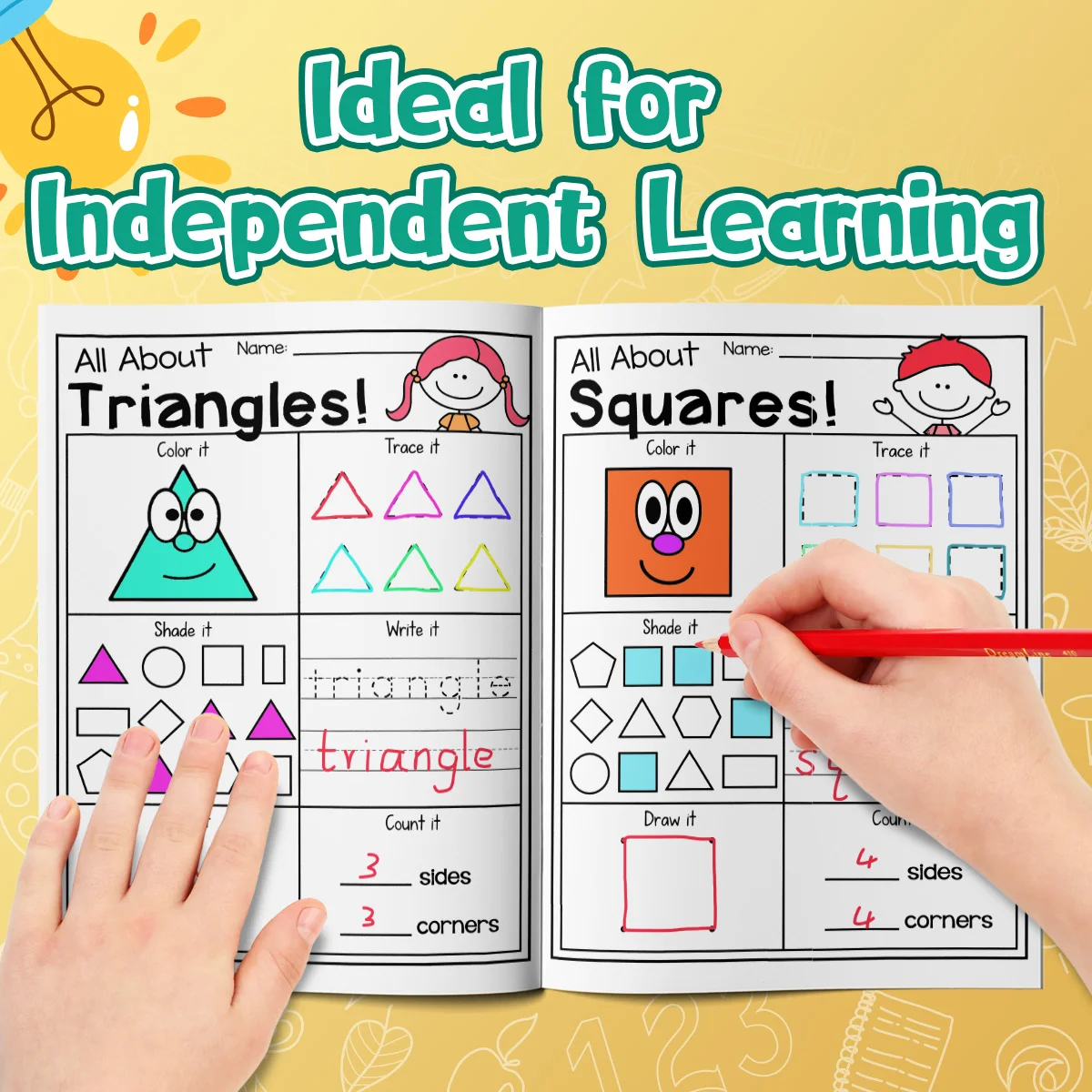 2D & 3D Shapes Worksheets for Homeschool & Classroom - Math Practice Sheets with Color & Count, Identifying Geometric Shapes