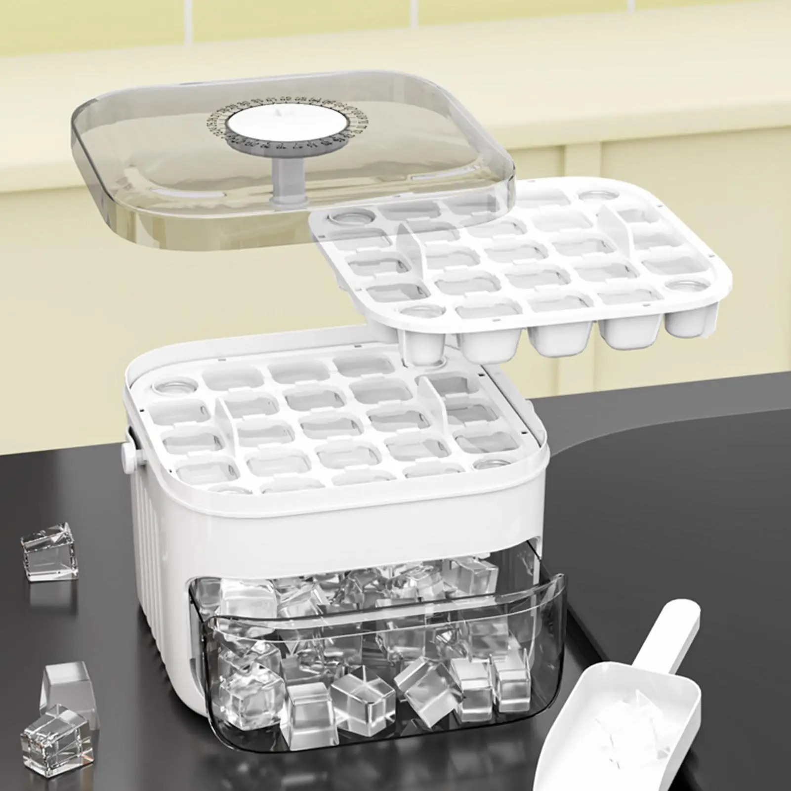 Portable 50-Cube Ice Maker With Easy PressCap Large Capacity Double-layer Ice Cube Machine For Daily Life Kitchen