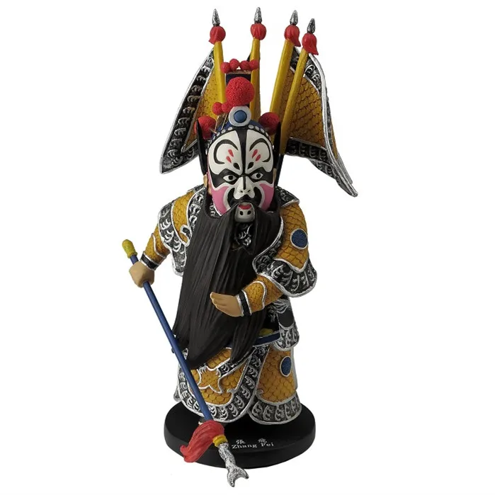 Peking Opera Zhang Fei Resin Figurine Chinese Traditional Opera Warrior Statue with Spear and Flags Home Office Tabletop Decor