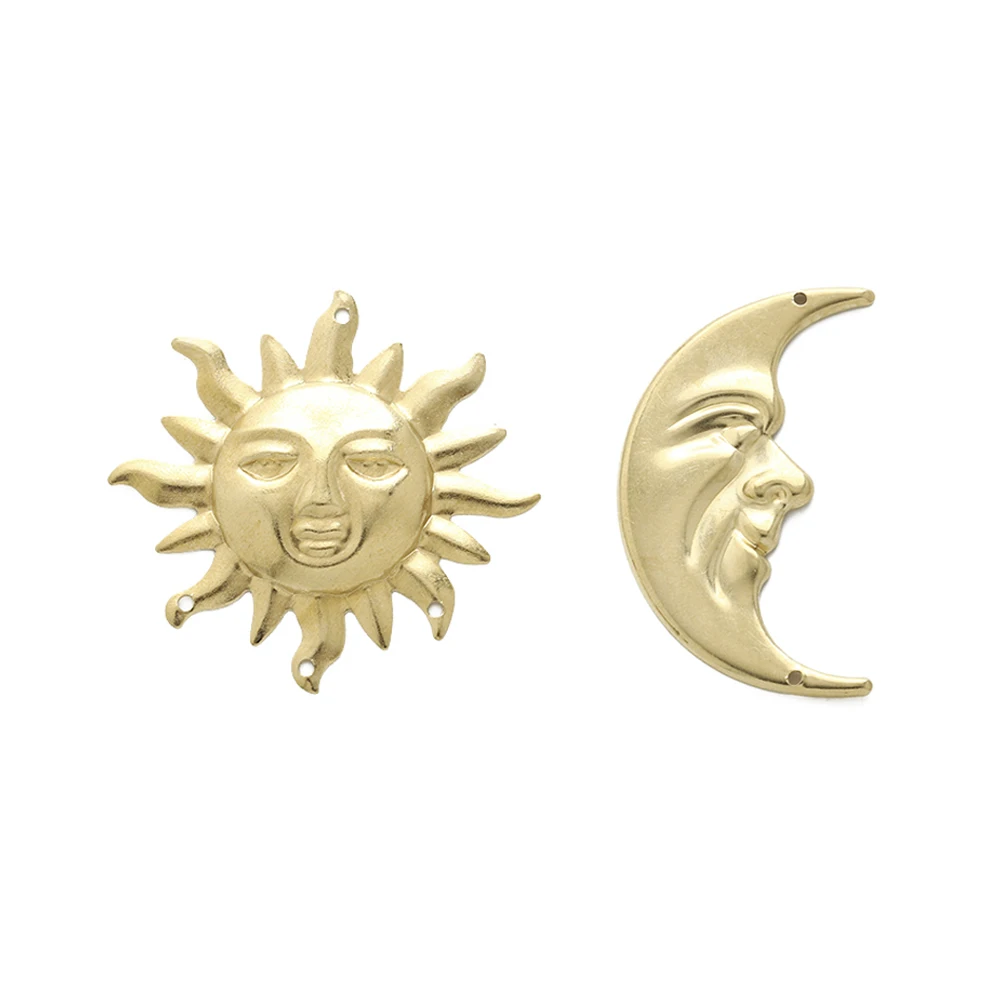 6Pcs Raw Brass Sun and Moon Connectors Celestial Link for Diy Goddess Earrings Necklace Jewelry Making Outspace Gift Findings