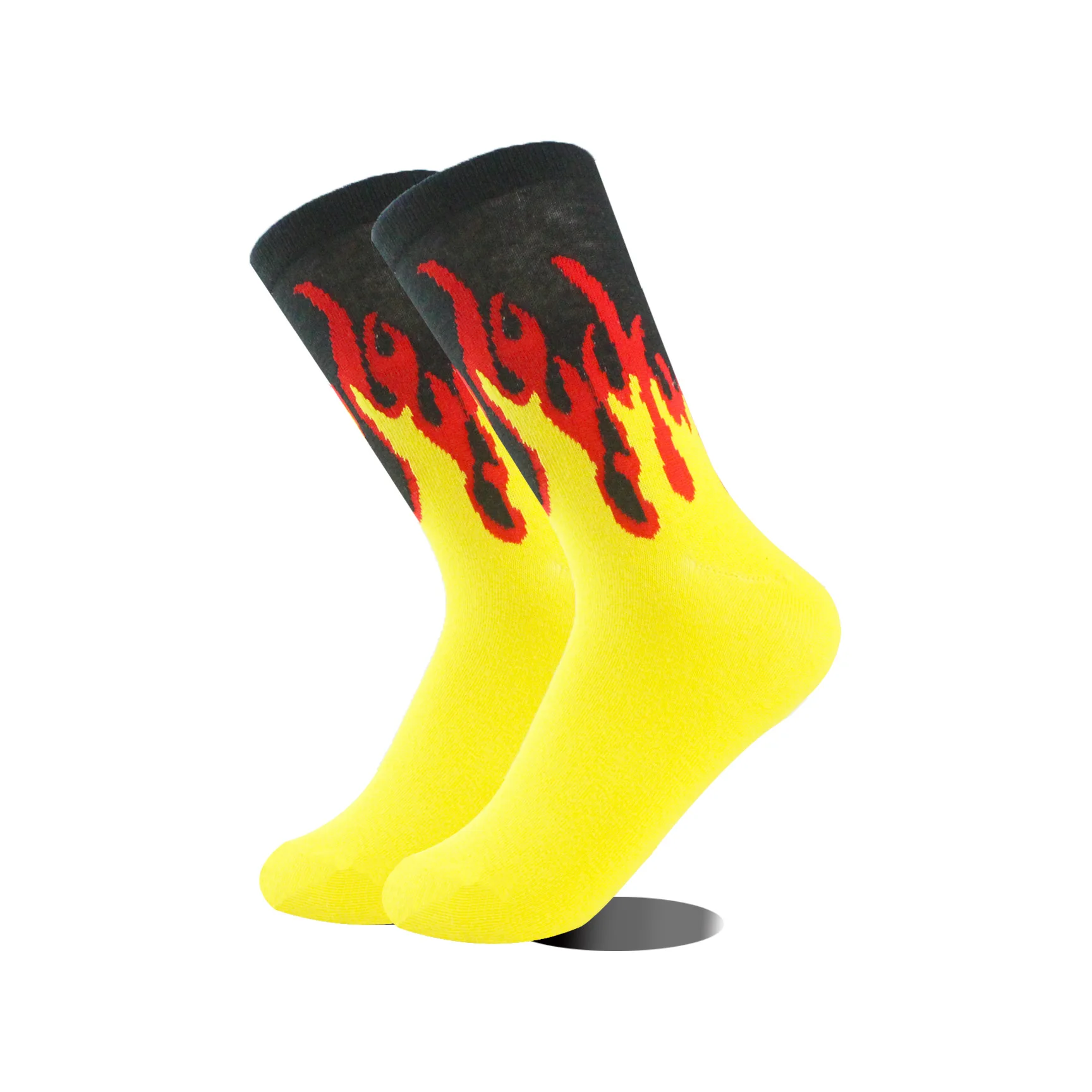 Flame Socks for Men Women Hip Hop Cartoon Fire Yellow Black Fashion Designer Sports Skateboard Cool Stuff Gift Wholesale(SO23)