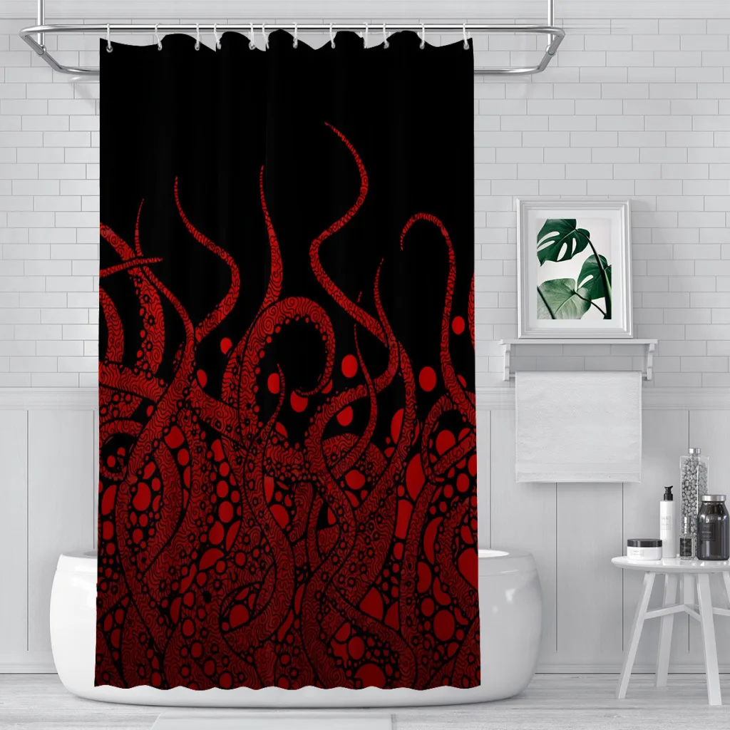 Red Tentacles Bathroom Shower Curtains Cthulhu Mythos Waterproof Partition Unique Home Decor Bathroom Accessories