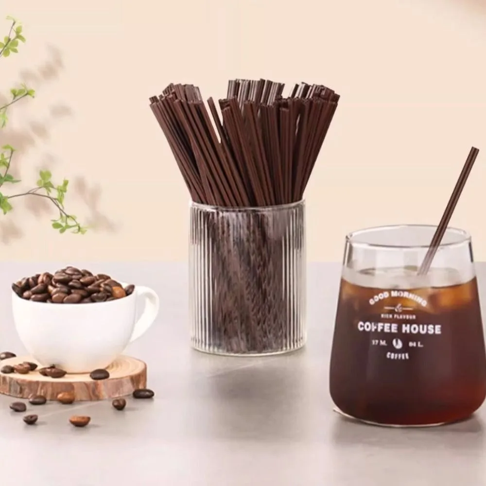 

Кофейная соломинка с двойным отверстием, противоожоговая пластиковая палочка для перемешивания кофе, коричневая соломинка для питья в индивидуальной упаковке, магазин Milktea Shop