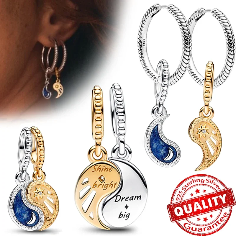 Precioso gorro de graduación de oro de 14 quilates, estrella, Margarita, árbol genealógico, colgante Yin y Yan, compatible con pulsera de marca,