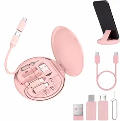 60W Multi Type-C To USB C To Micro USB To Lighting Fast Charging Phone Cable Kit for IPhone 14 13 15 Pro Data Cable Storage Box