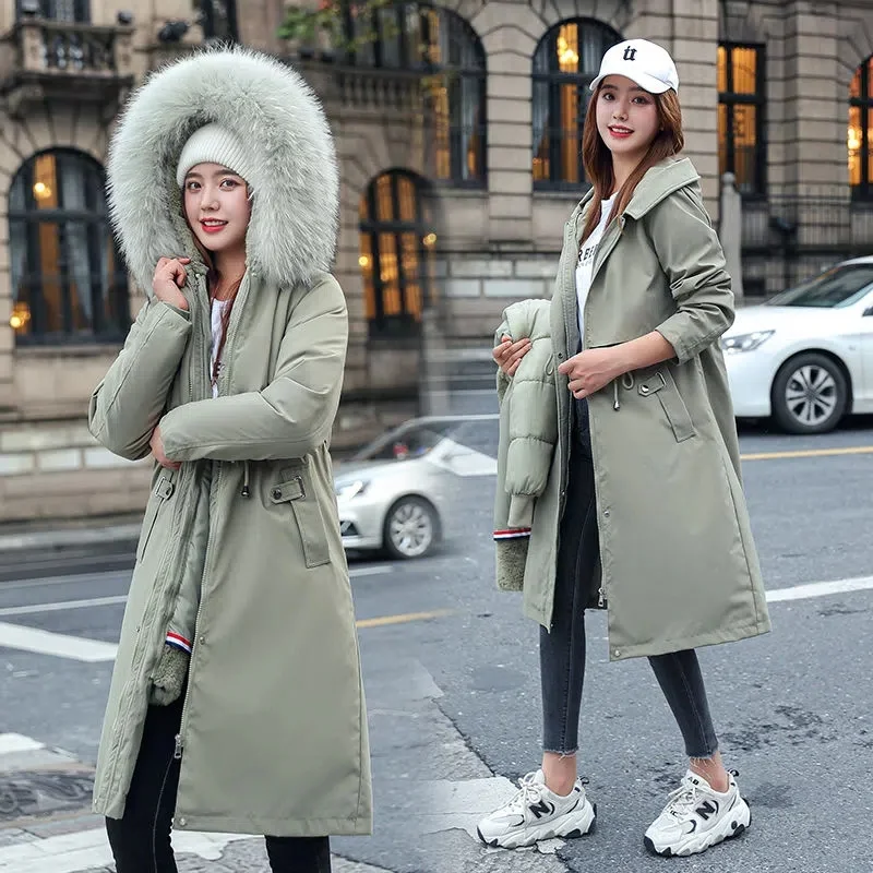 2022 New Winter Jacket Women\'s Parkas Thick Warm Fur Lining Long Coat Hooded Female Fleece Padded Parka Distachable Outwear