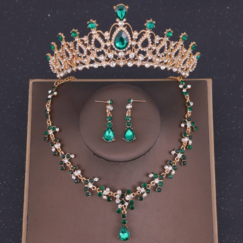 

Набор из 3 предметов: хрустальная корона, ожерелье и серьги, свадебный комплект украшений с кристаллами, аксессуары для волос, корона-тиара, подарок