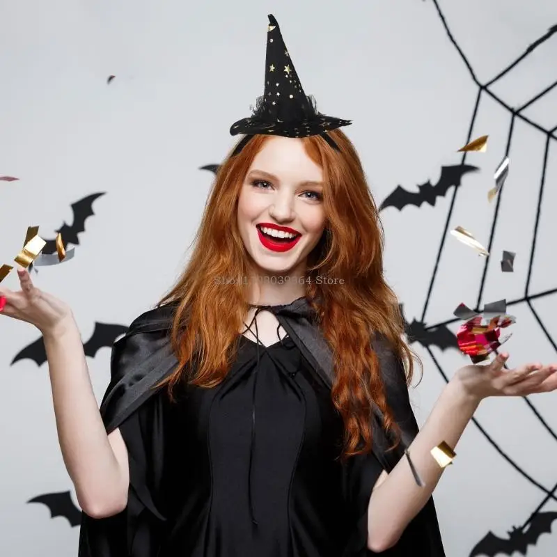 ハロウィーンパーティーウィッチハットヘッドバンドスパイダーウェブウィザードキャップアダルトキッズヘッドピース