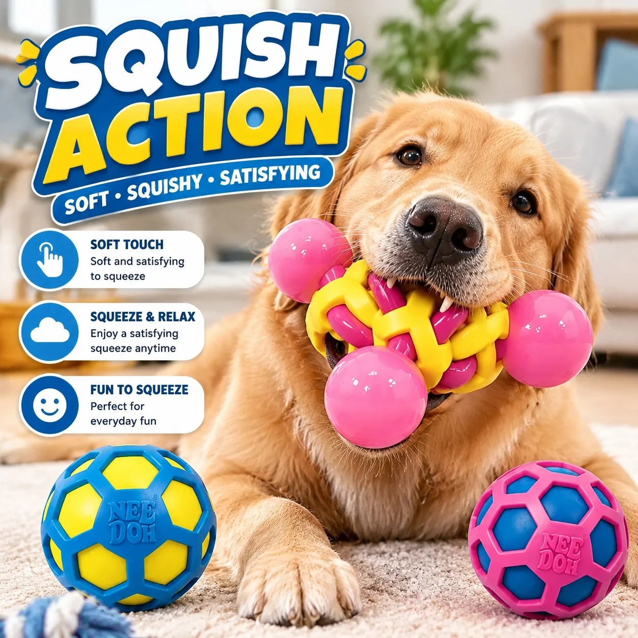 Needoh Atomic Stress Relief Ball Squishy Fidget Toys for Adults Kids Anxiety Relief Sensory Blind Box Party Favor Gift Tool