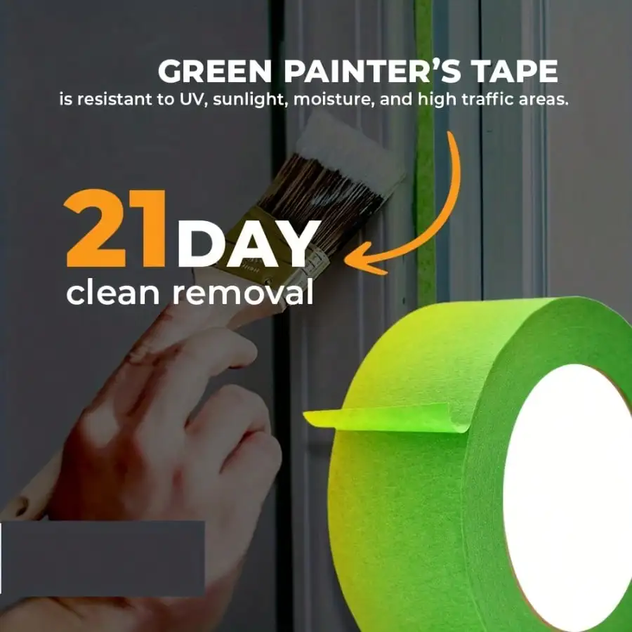 YITAPE 5 Rolls 10mGreen Washi Masking Tape 2cm Wide, Low Tack Residue-Free for Craft & Auto Painting