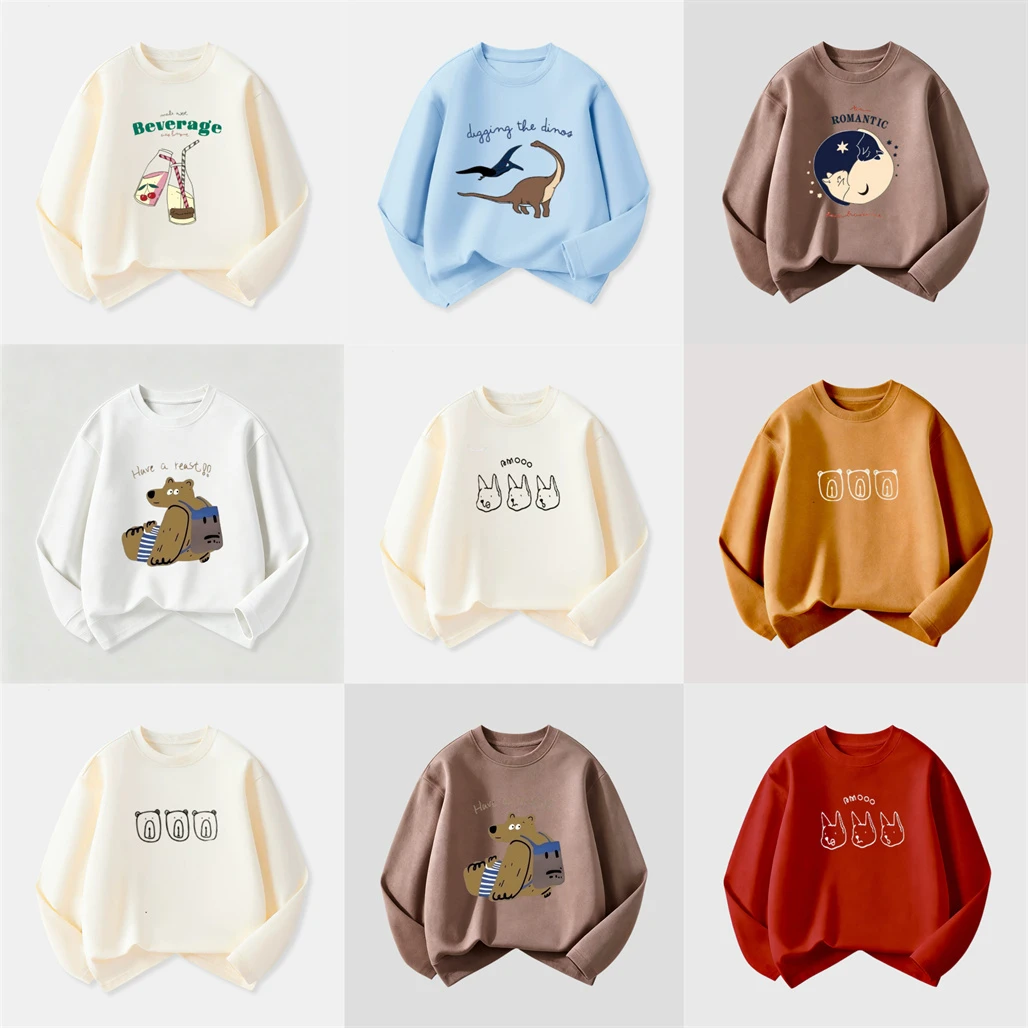 Cartoon TShirt For Boys And Girls New Design Printed Base Shirt Simple All-match Tees Fashion Cotton Clothes Long-sleeved Tops