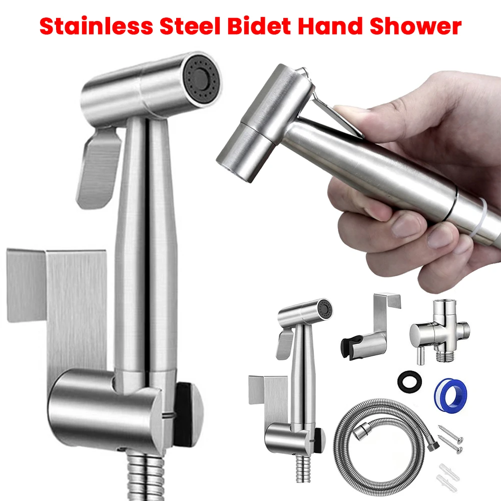 

Стальной ручной душ для биде с 2-режимным переключателем и шлангом, распылитель для унитаза, самоочищающийся набор для биде для гигиены и мытья домашних животных