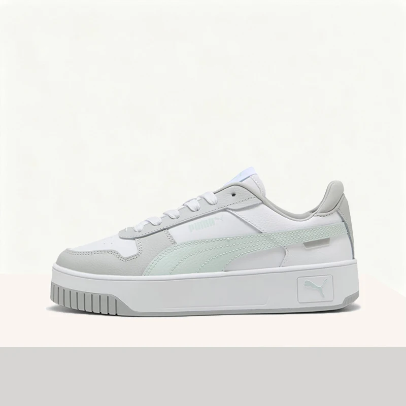 Puma Carina Street Fashion Premium Mint Green Trendy Comfortable Elevated High-Top Sneakers for Women, White/Gray 389390-43