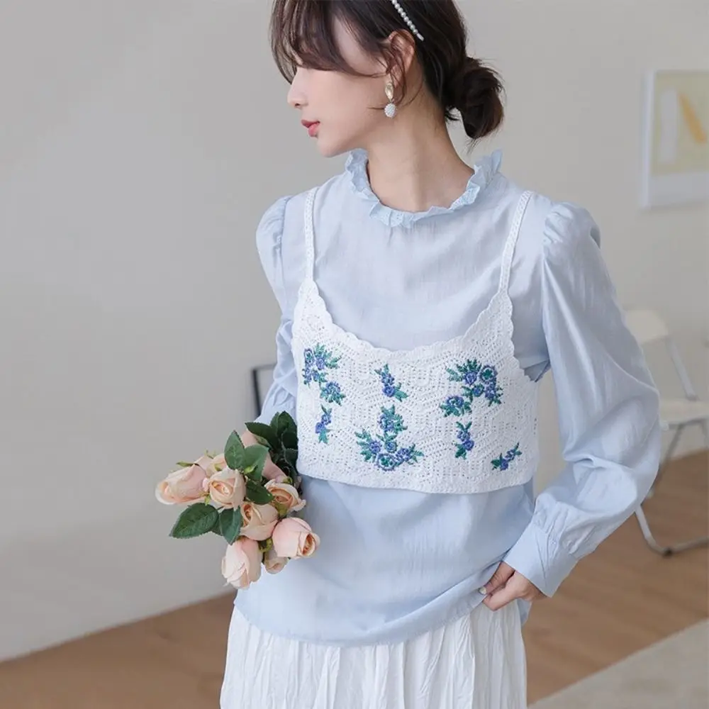 Women Floral Embroidery Camis Crop Top Summer Cotton Crochet Sweet Tops Sleeveless Retro Tops Beach Styles Hot Tops