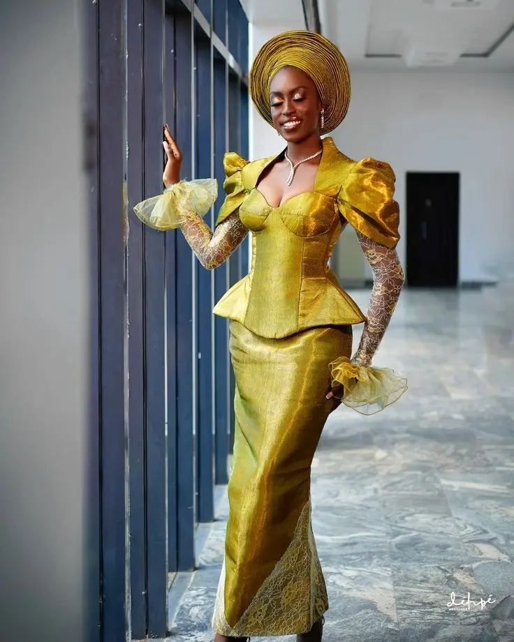 Pretty African Gold Traditional Evening Dresses 2024 Custom Long Taffeta Lace Aso Ebi Wedding Party Dress Nigerian Formal Gowns