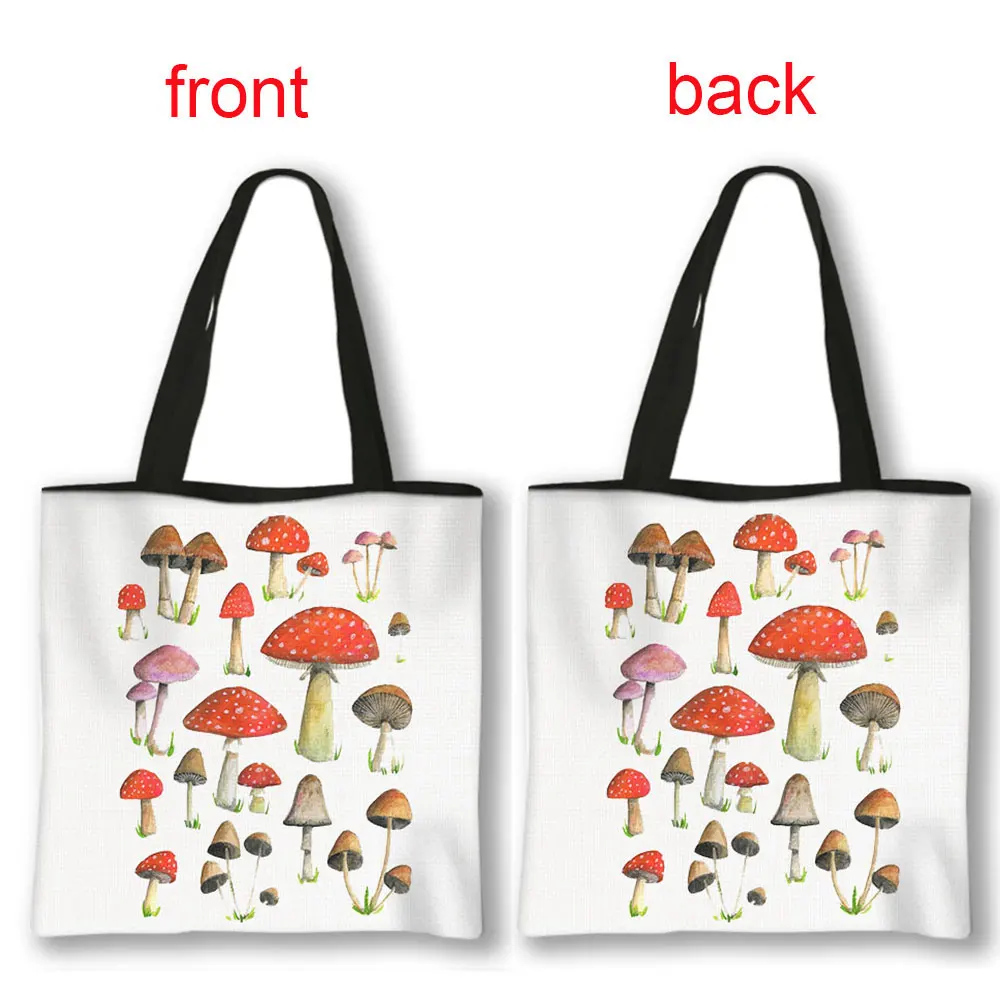 Cartoon Mushroom Printed Shoulder Bag Cute For Women Handbags Art Forest Red Mushroom Tote Bag Reusable Shopping Bag