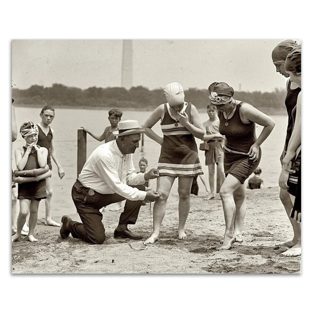 Bikini Girls Beach Police Bathing Beauties Canvas Painting Vintage 1920s Photo Hula Women Poster Wall Art