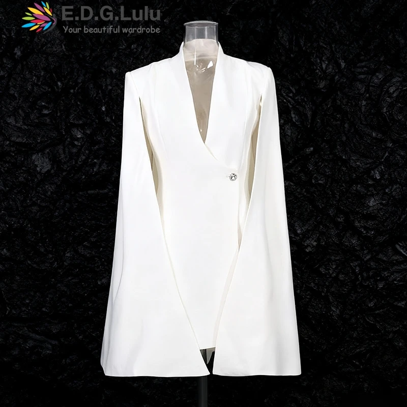 

EDGLuLu женская одежда, тренд 2025, дизайнерская накидка, черный, белый пиджак, модный тонкий элегантный вечерний пиджак 1119
