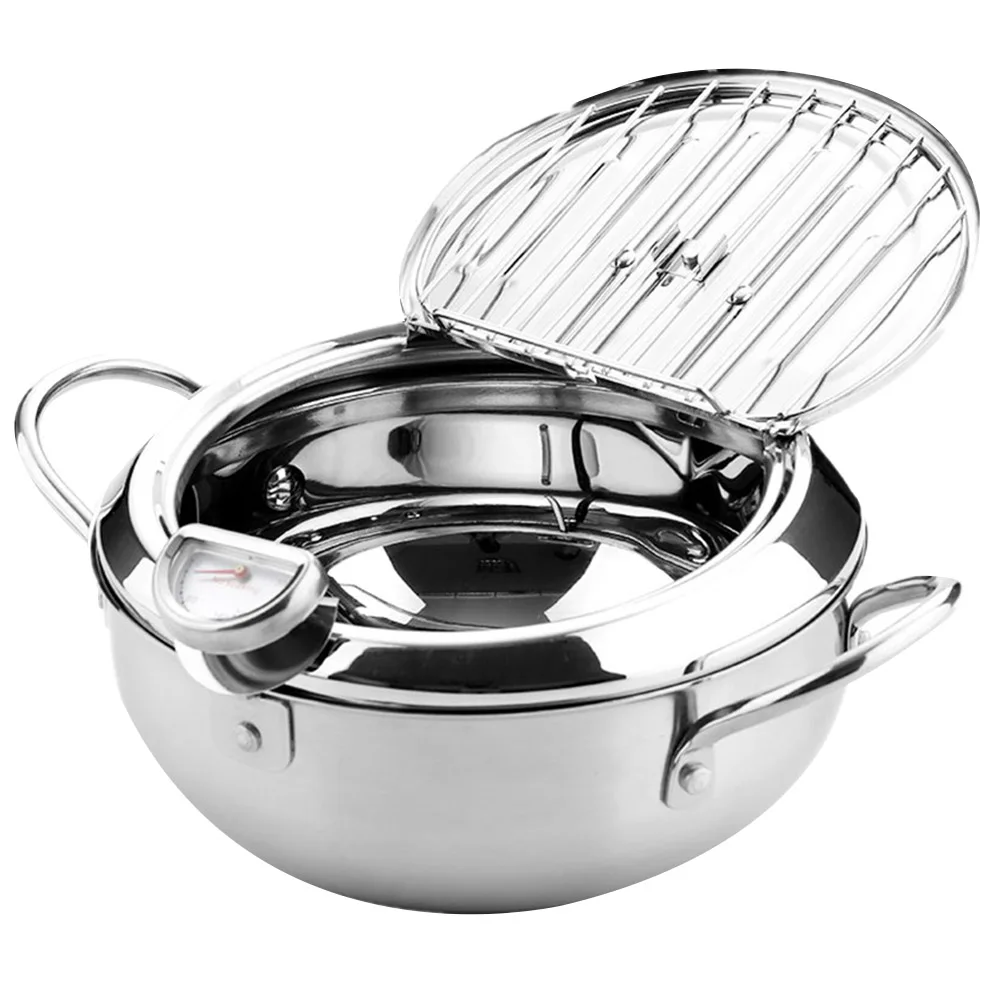 

1pc Fryer with Thermometer Deep Frying Pot Mini Steel Household Kitchen Utensil Heat Resistant Gas Stove Electric