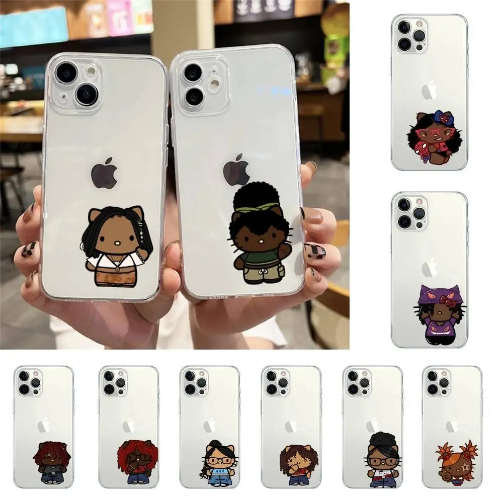 B-funda de teléfono negra con cabeza terrosa h-hola k-kit-ty para Iphone17 16 15 11 13 14 Pro Max 7 8 Plus X Xr Xs Max Se2020 12mini Tran
