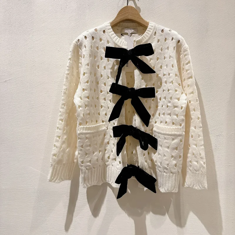 

HEIDD Spring Knitted Long Sve round Ne Hollow out Straight Tube Top with Belt Korean Sle Loose Fit Woolen Women's irt