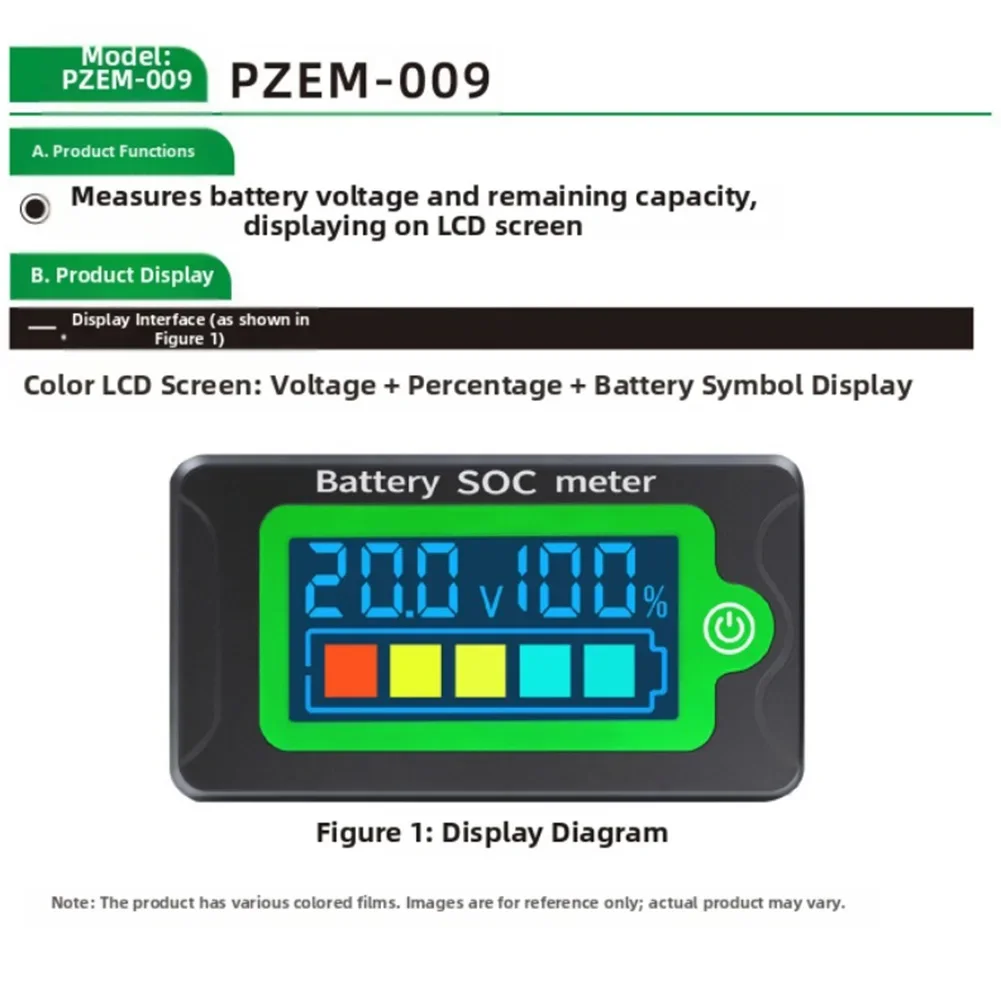 1pc PZEM-009 Battery Tester DC 8-100V LCD Digital Color Display Voltmeter Meter Electrical Instruments